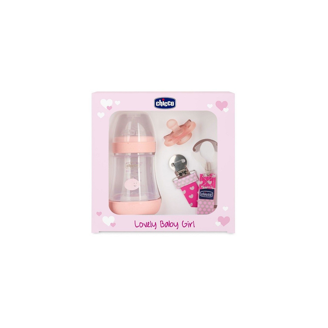 CHICCO SET REGALO BIBERON, SUCCHIETTO E CATENELLA ROSA