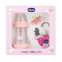 CHICCO SET REGALO BIBERON, SUCCHIETTO E CATENELLA ROSA