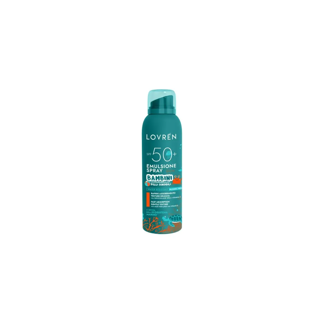 LOVREN SPRAY SOLARE SPF50+ PER BAMBINI E PELLI SENSIBILI – PROTEZIONE ALTA, COMFORT ASSOLUTO